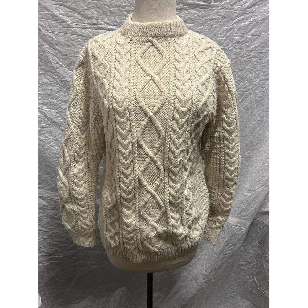 Handmade Wool TurtleNeck Knitted Sweater, Cream Colored, Made in Ireland